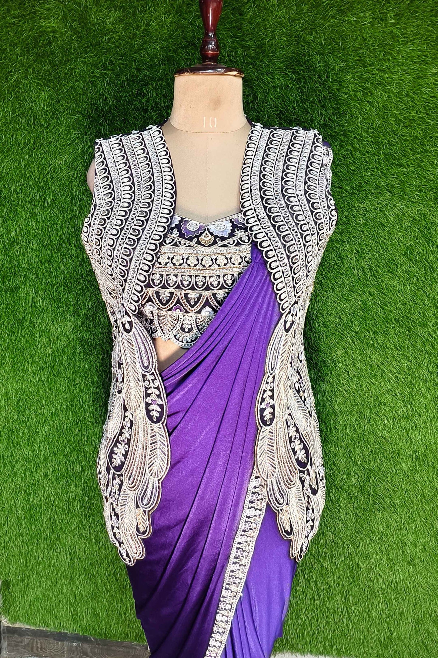 Ready To wear Drape Saree With Hand Embellished Long Separate Jacket