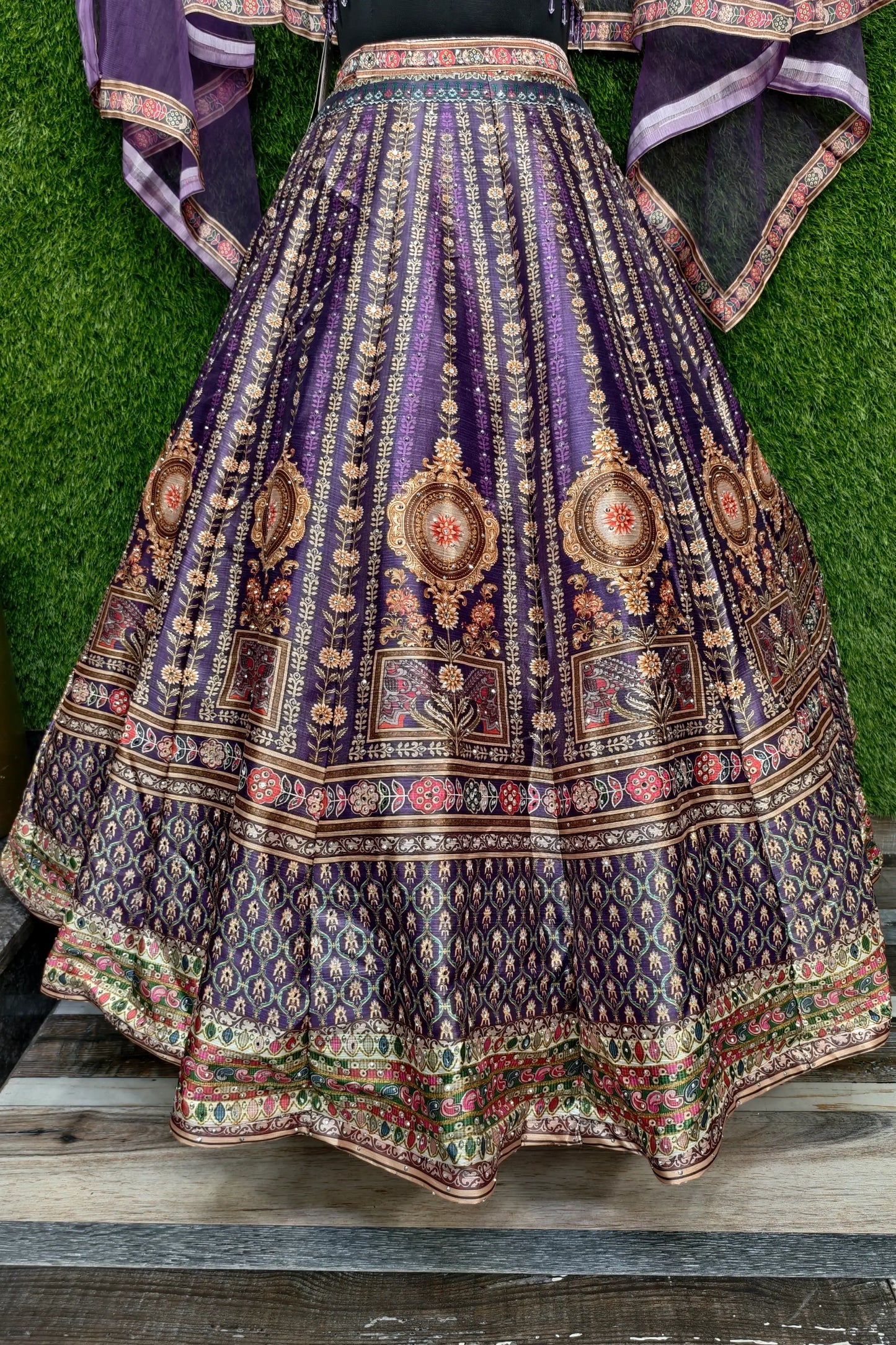 Digital Printed Silk Anarkali Lehenga In Purple