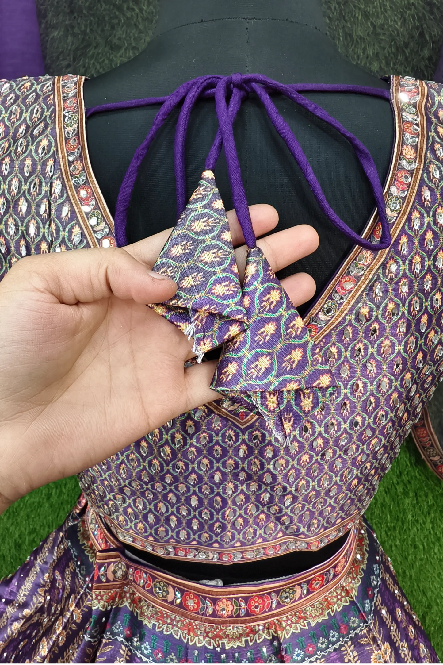 Digital Printed Silk Anarkali Lehenga In Purple