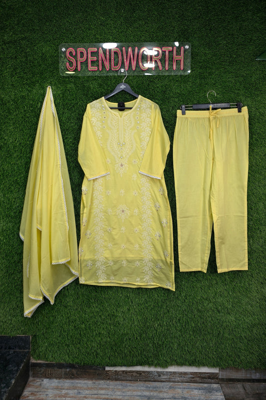 Pure Cotton Straight Suit Set with Dupatta