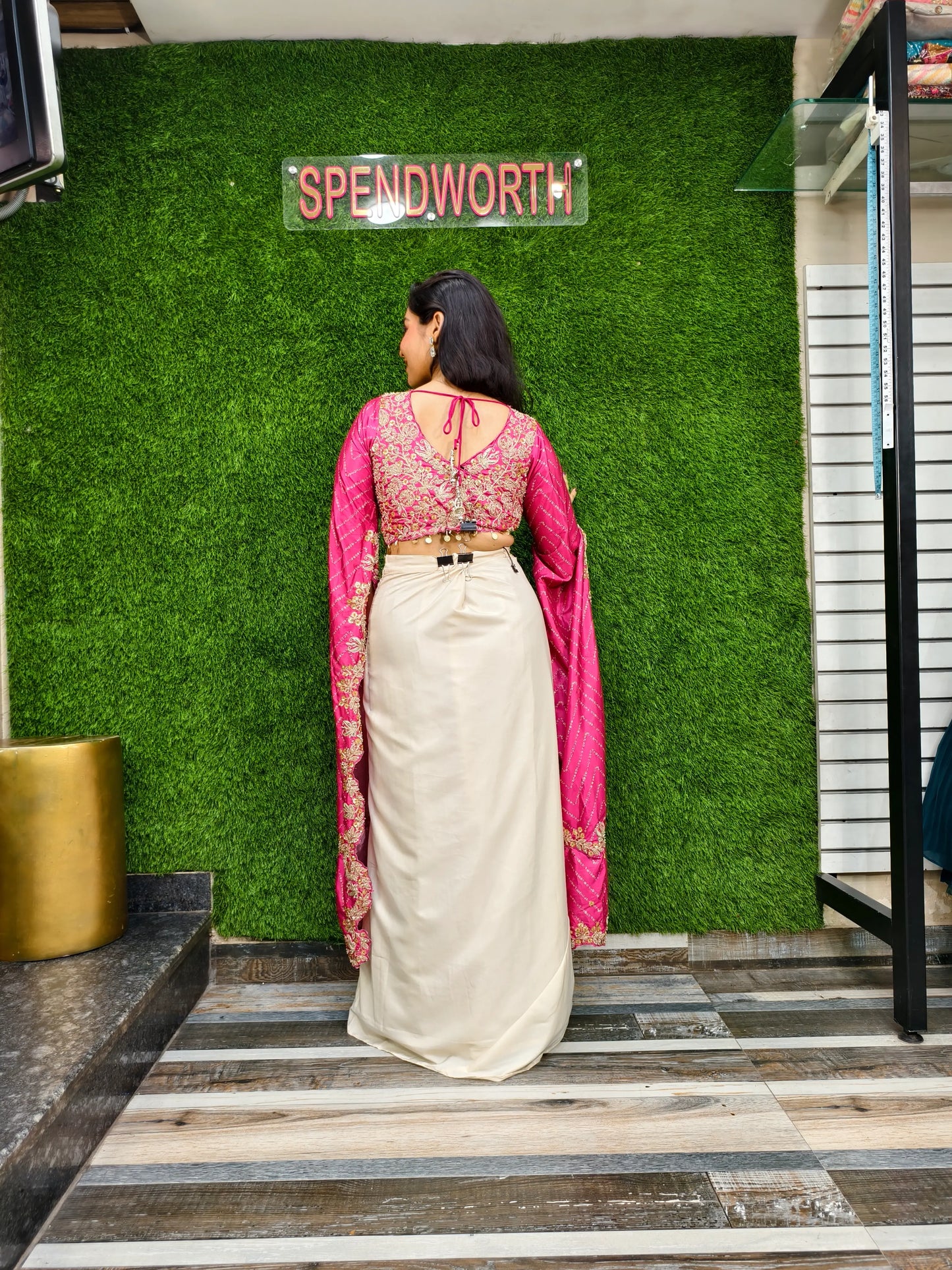 Designer Crop Top Skirt With Hand Embellished Blouse In Pink
