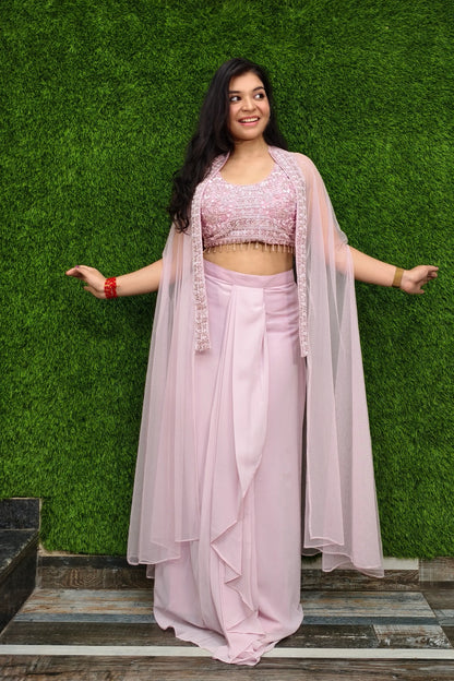 Indo western Dress With shrug In pink