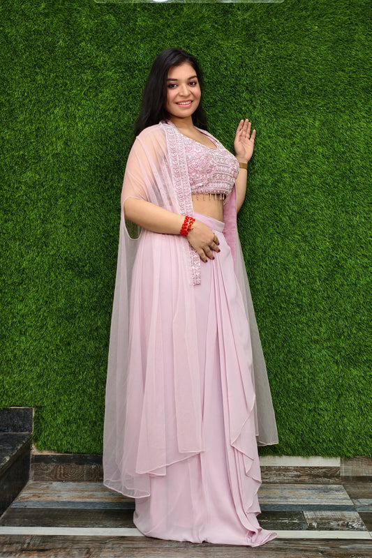 Indo western Dress With shrug In pink