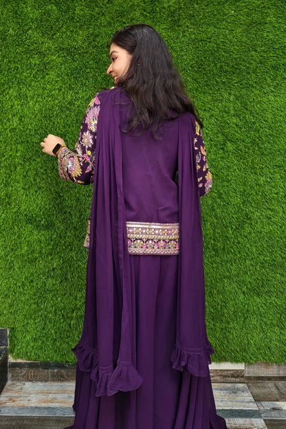 Partywear Cord set In Multi Embroidery Work  in Wine