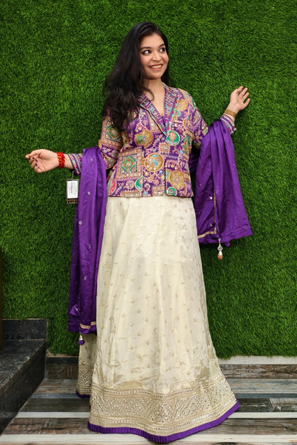 Indo Western Dress with Multi Embroidered Short Top In Purple