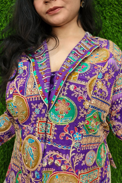 Indo Western Dress with Multi Embroidered Short Top In Purple