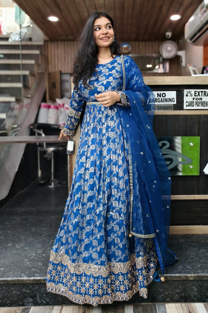Beautiful Anarkali Dress With duppatta In  Pure Banarasi