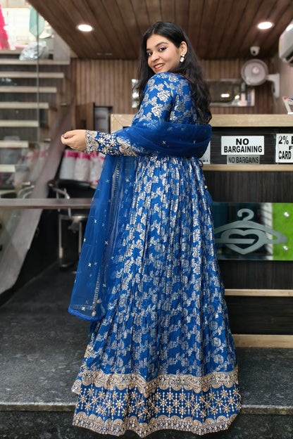 Beautiful Anarkali Dress With duppatta In  Pure Banarasi