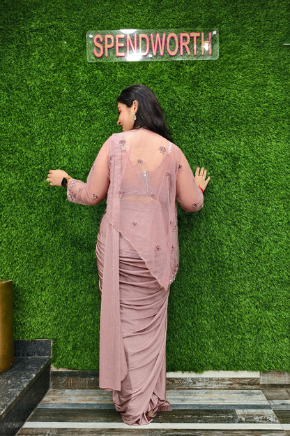 Ready To Wear Hand Work Saree With Jacket In Mauve