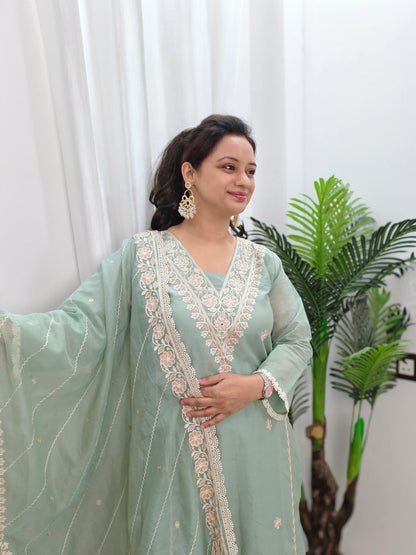 Straight Pakistani Partywear Suit With Organza Duppatta