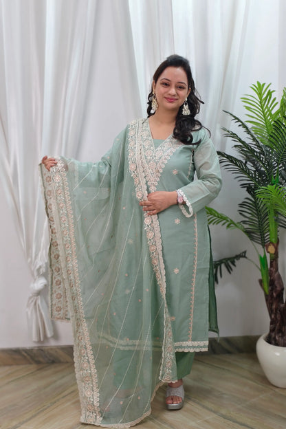 Straight Pakistani Partywear Suit With Organza Duppatta