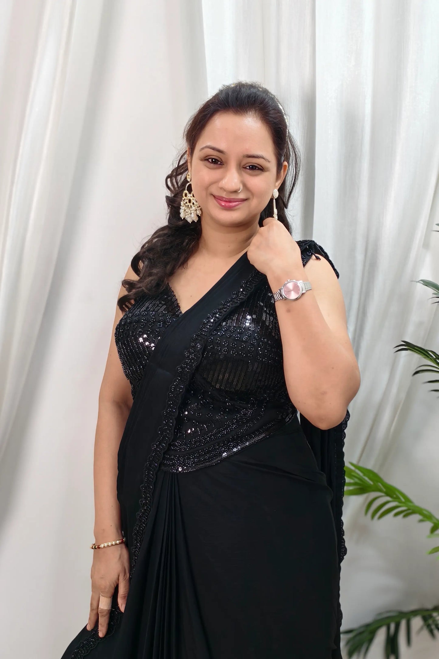 Stylish Blouse Readymade Drape saree in Black