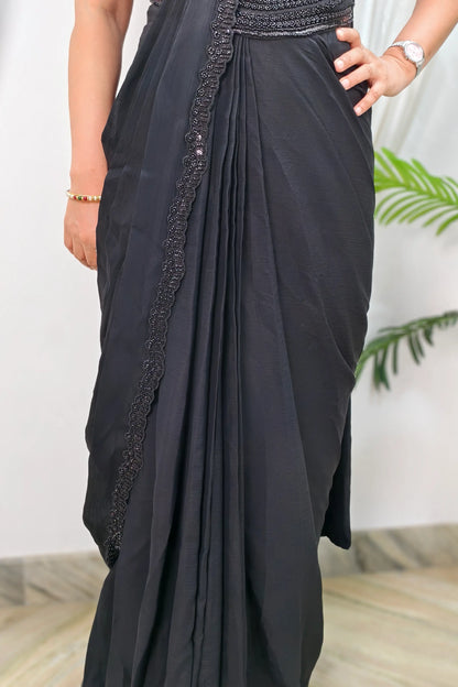 Stylish Blouse Readymade Drape saree in Black