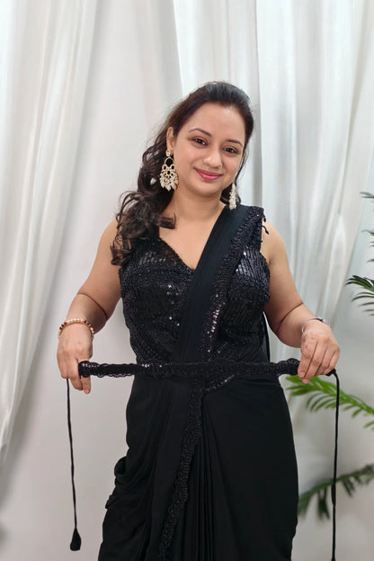 Stylish Blouse Readymade Drape saree in Black