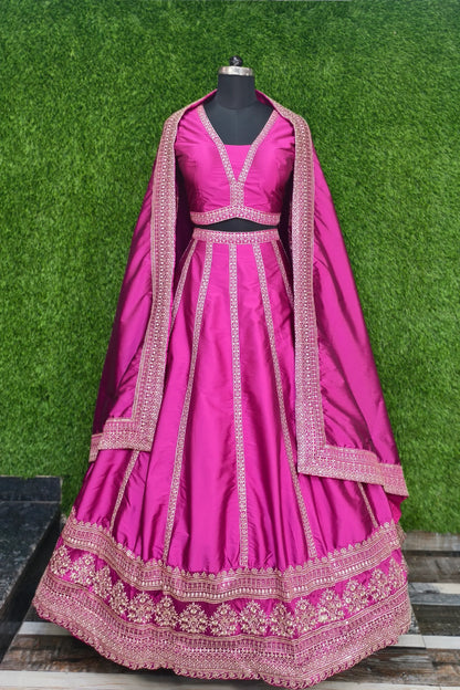 Pure Silk Anarkali Lehenga Choli In Hot Pink