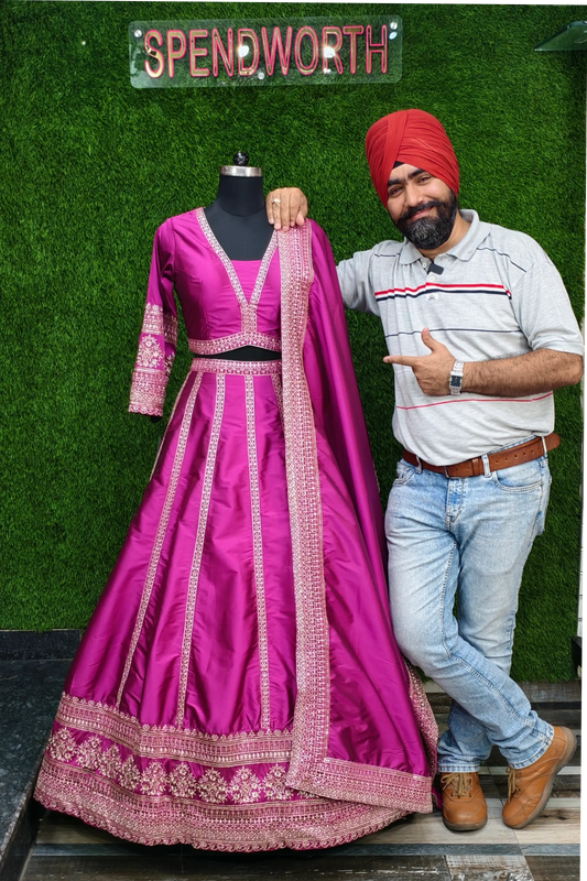 Pure Silk Anarkali Lehenga Choli In Hot Pink