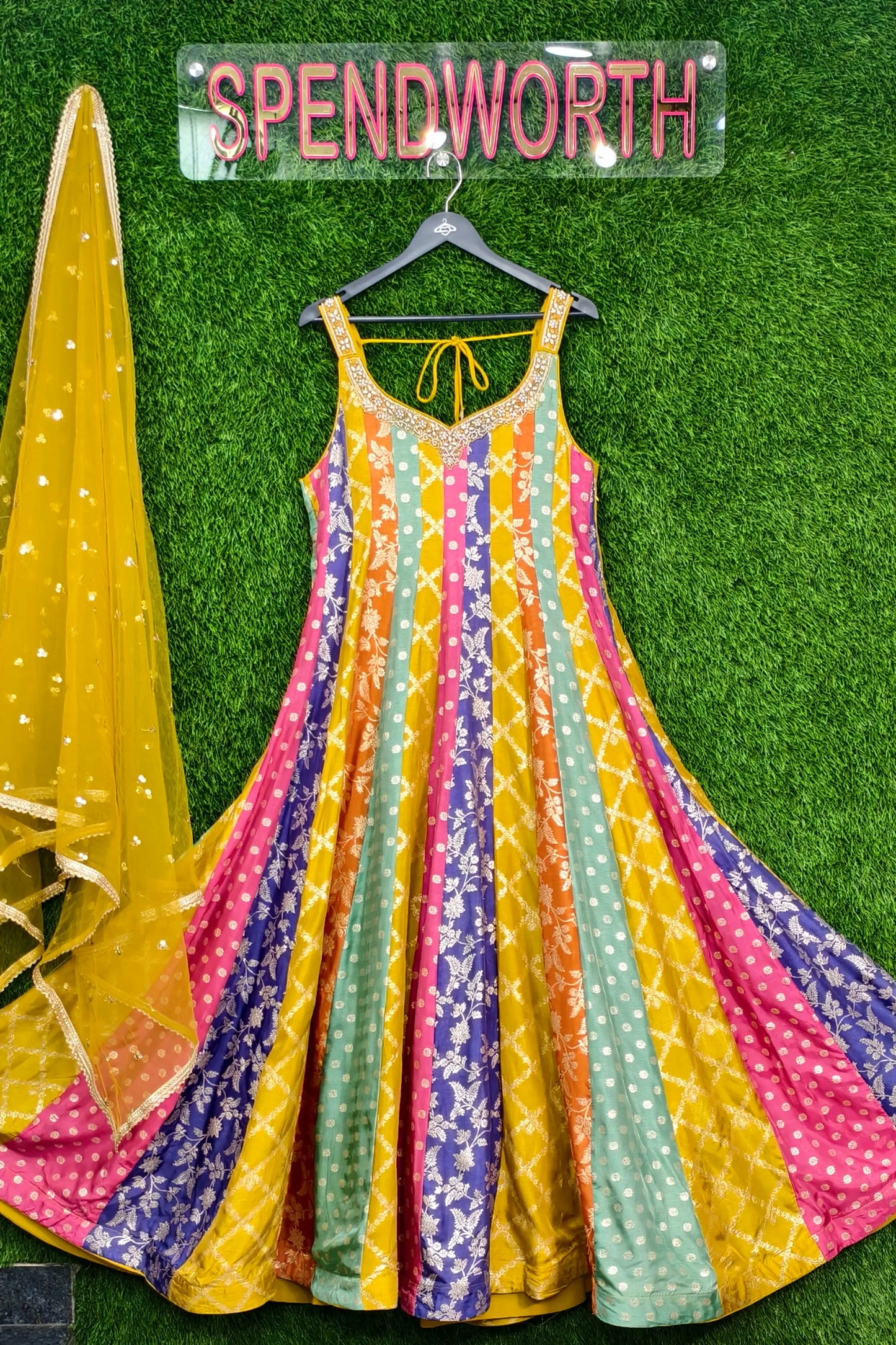 Banarasi Anarkali Multi Coloured Dress With Duppatta