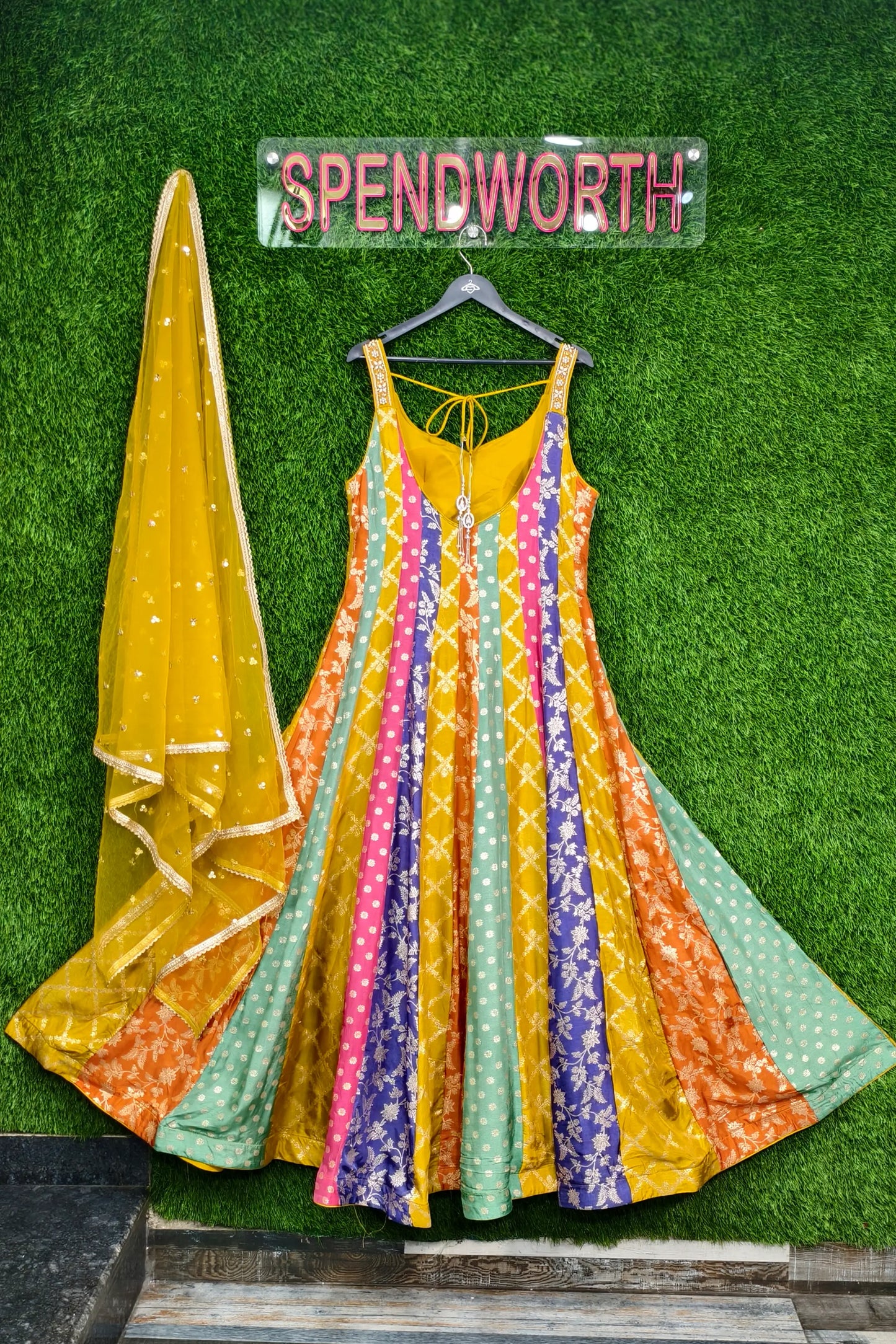 Banarasi Anarkali Multi Coloured Dress With Duppatta