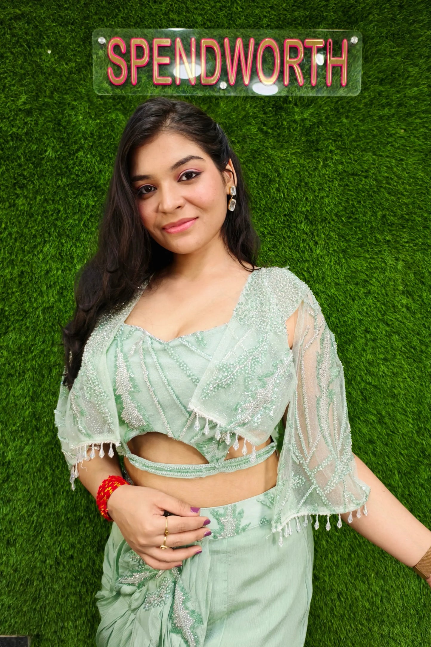 Beautiful Indowestern Dress With Hand Embroidered Cape