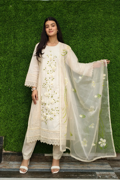 Beautiful Embroidered Pakistani Suit set In Khadi Cotton