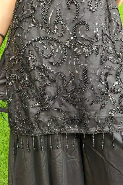 Beautiful Noodle Strap Hand Work Sharara Suit in Black