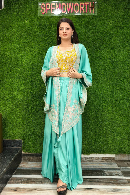 Beautiful Indo Western Dress With Designer Embroidered Cape