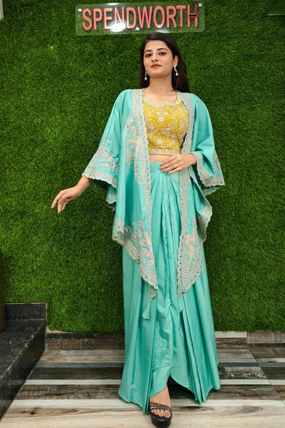 Beautiful Indo Western Dress With Designer Embroidered Cape