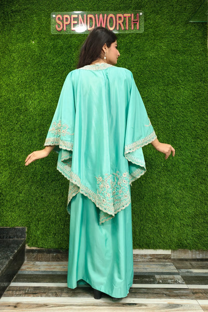 Beautiful Indo Western Dress With Designer Embroidered Cape