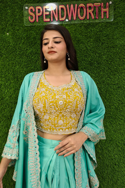 Beautiful Indo Western Dress With Designer Embroidered Cape
