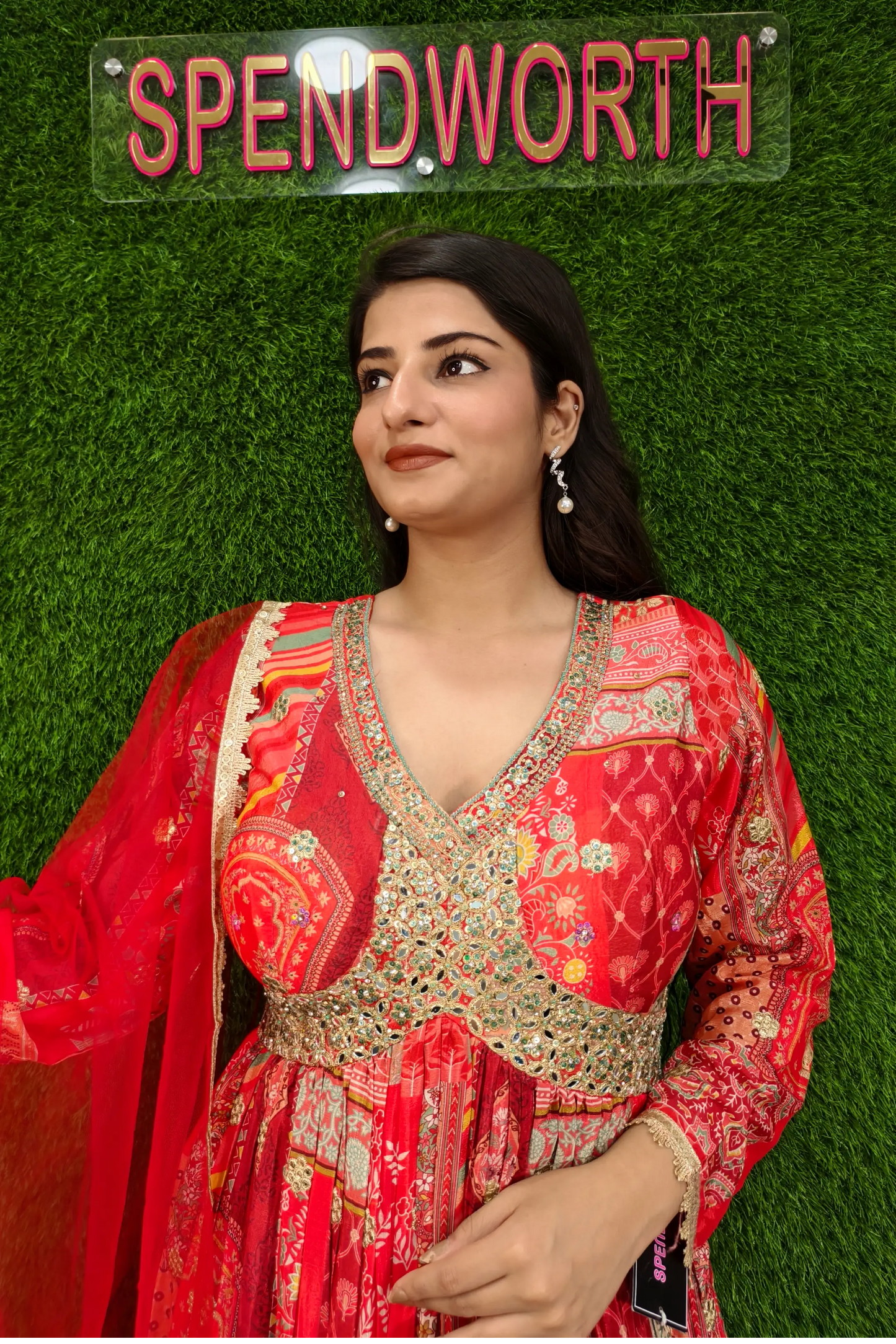 Chinnon Silk Printed Hand Work Anarkali Dress