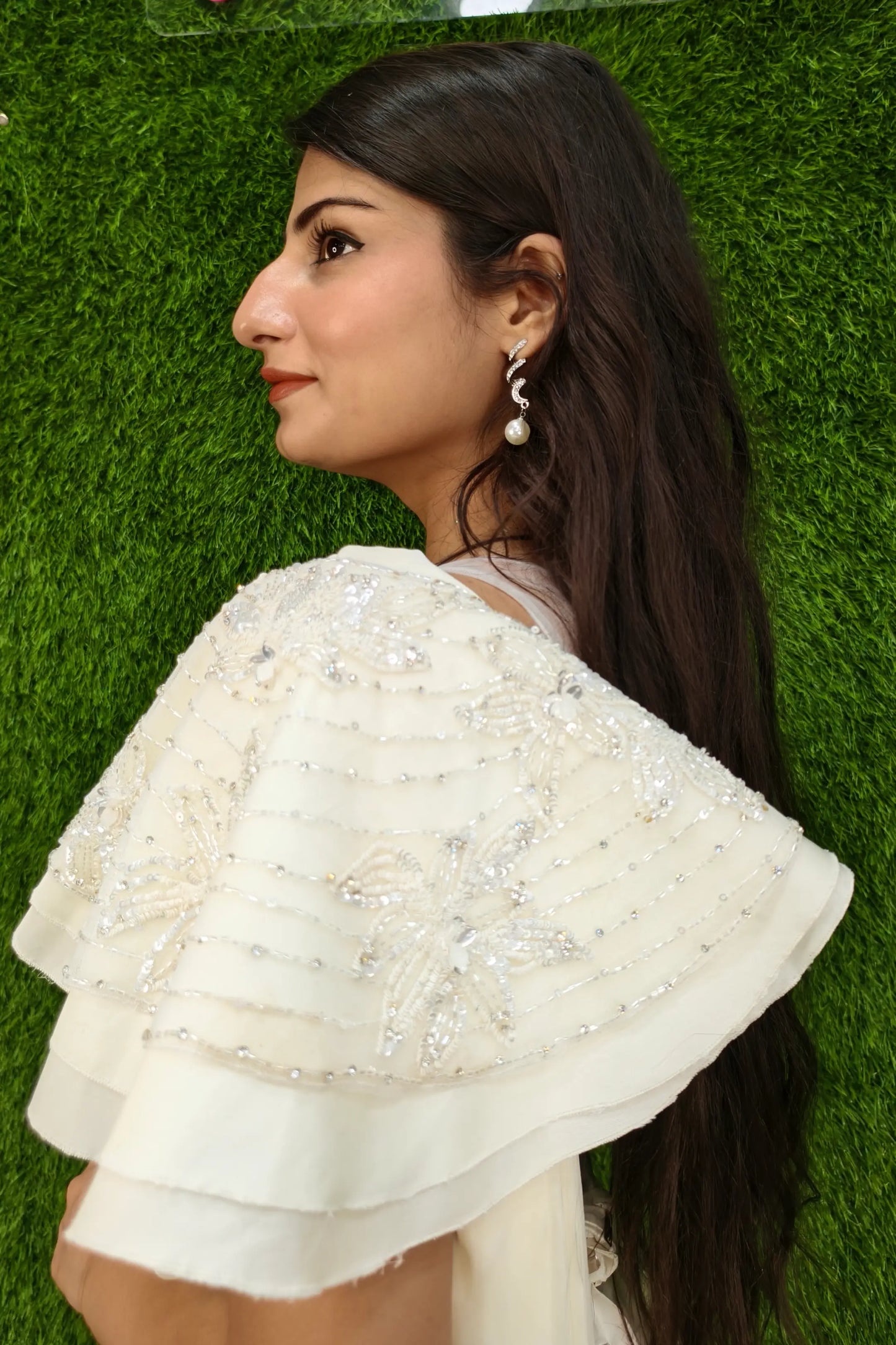 Designer Hand Work Readymade Saree In Off white