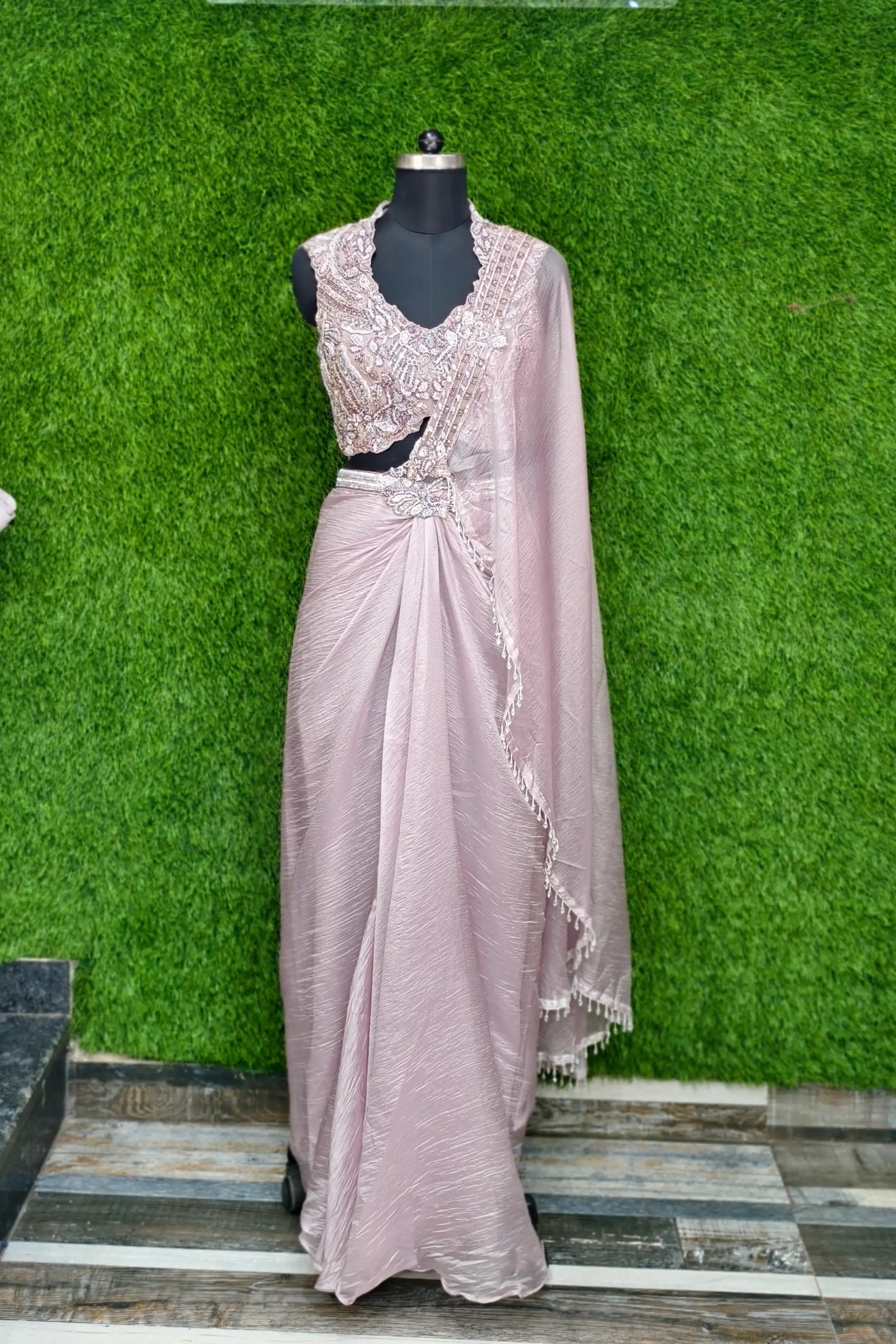 Designer Hand Work Blouse Ready To Wear Drape Dress