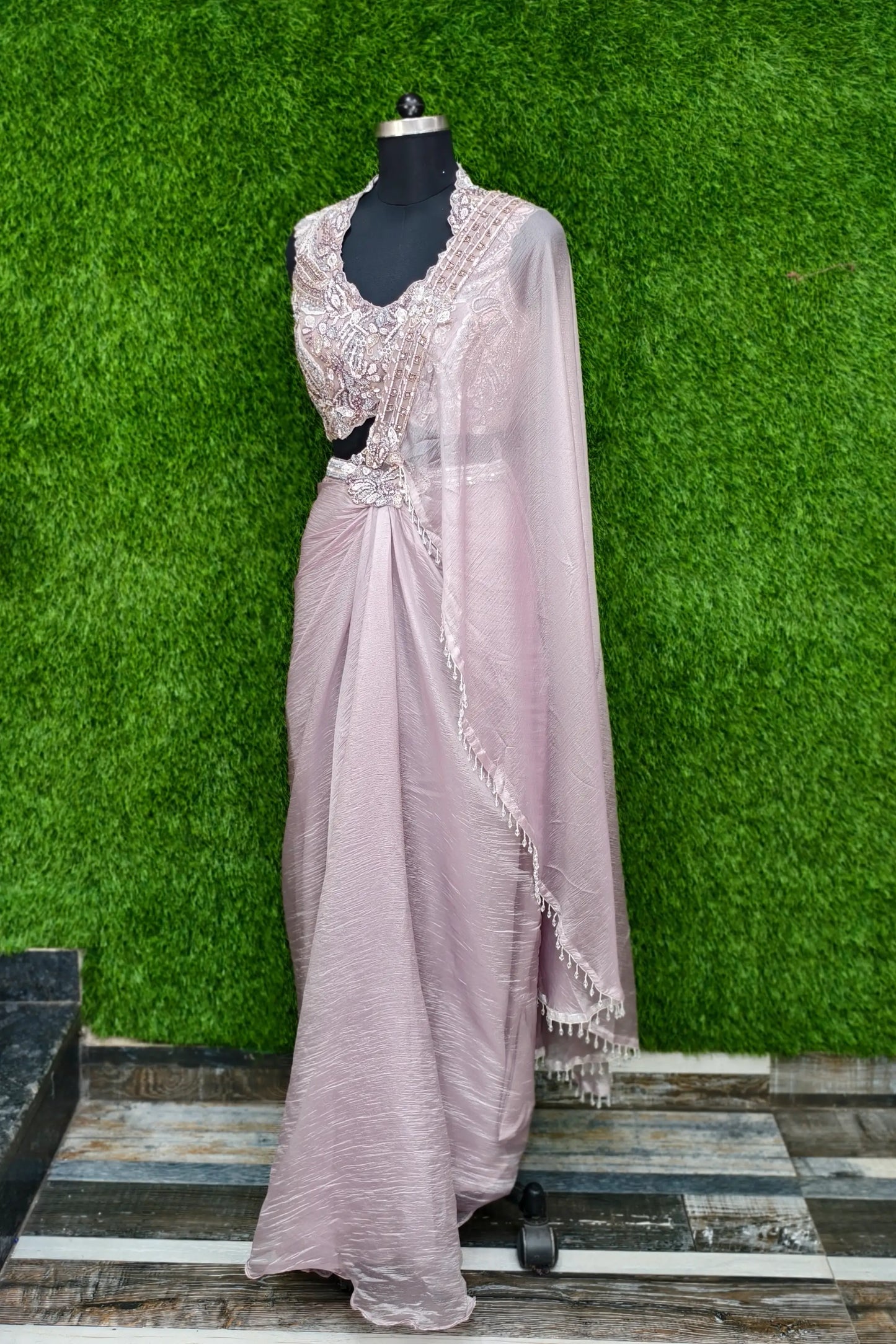 Designer Hand Work Blouse Ready To Wear Drape Dress