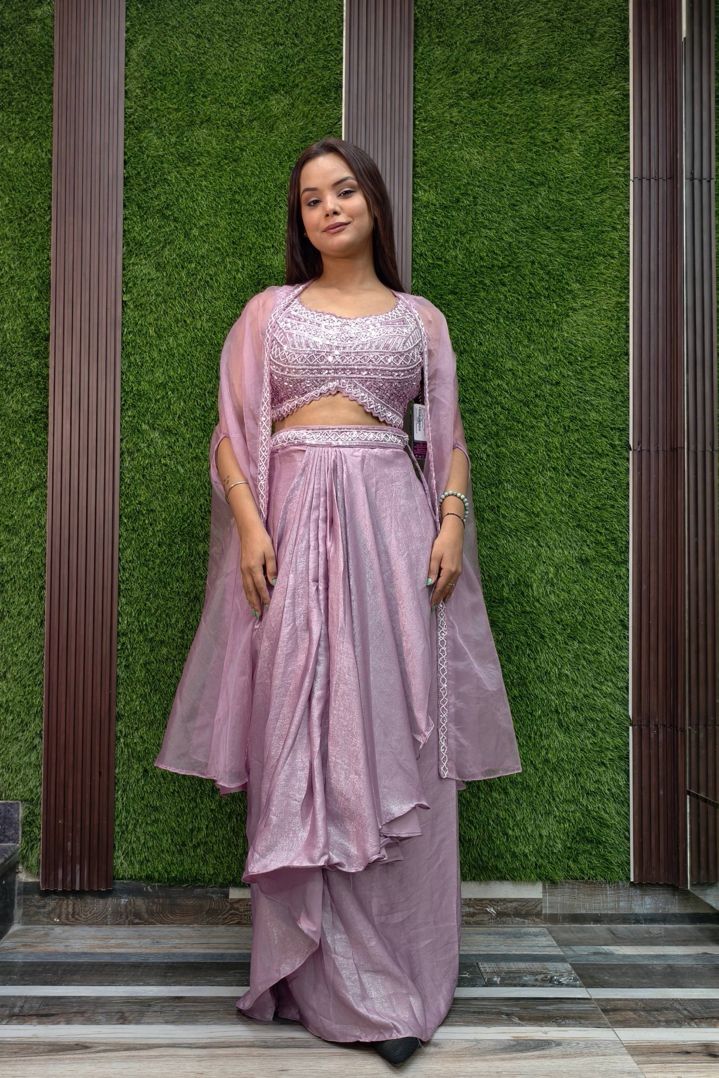 Partywear Indo Western Dress With Full Hand Embroidered Blouse