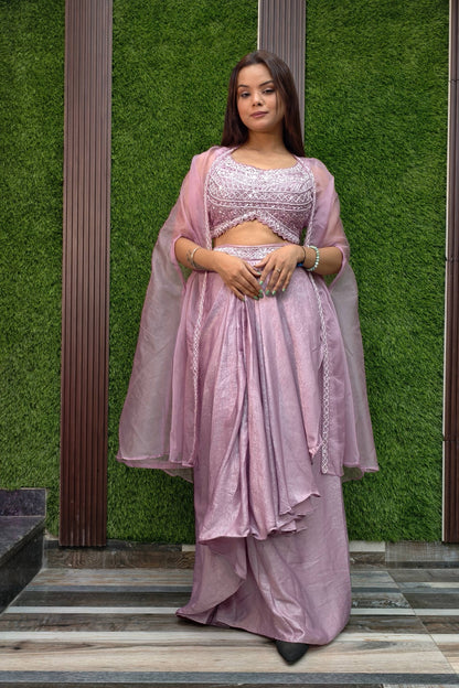 Partywear Indo Western Dress With Full Hand Embroidered Blouse