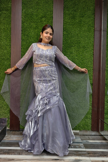 Ruffles Designer Fish Cut Lehenga Choli In Hand Work