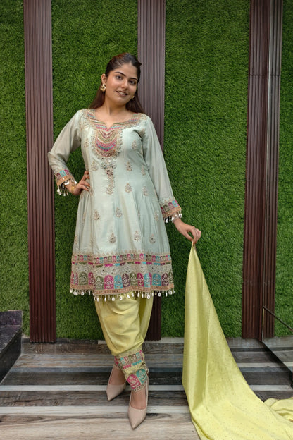 Farshi Salwar Suit With Multi Embroidery Detailing