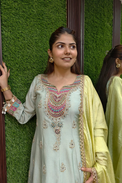 Farshi Salwar Suit With Multi Embroidery Detailing