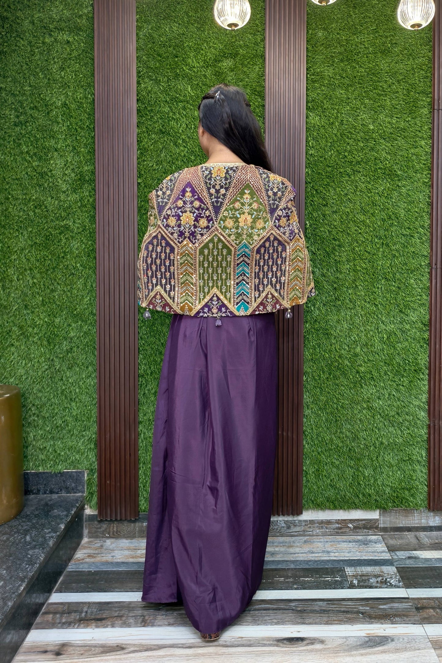Beautiful Indo Western Dress With Embroidered Cape In Wine