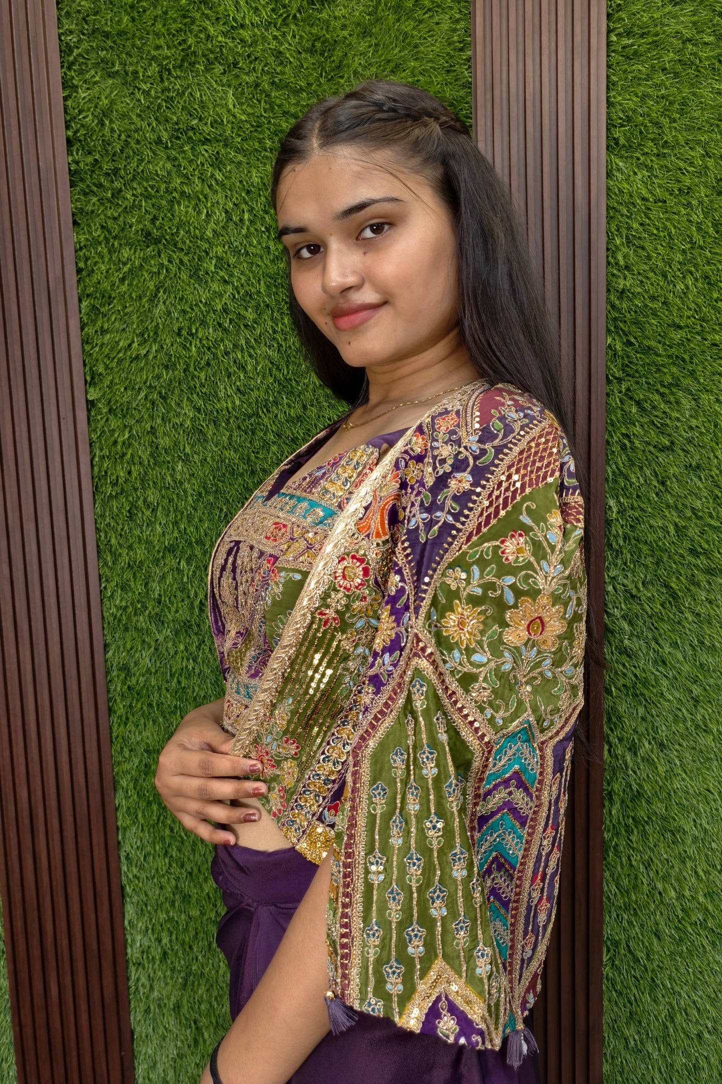Beautiful Indo Western Dress With Embroidered Cape In Wine