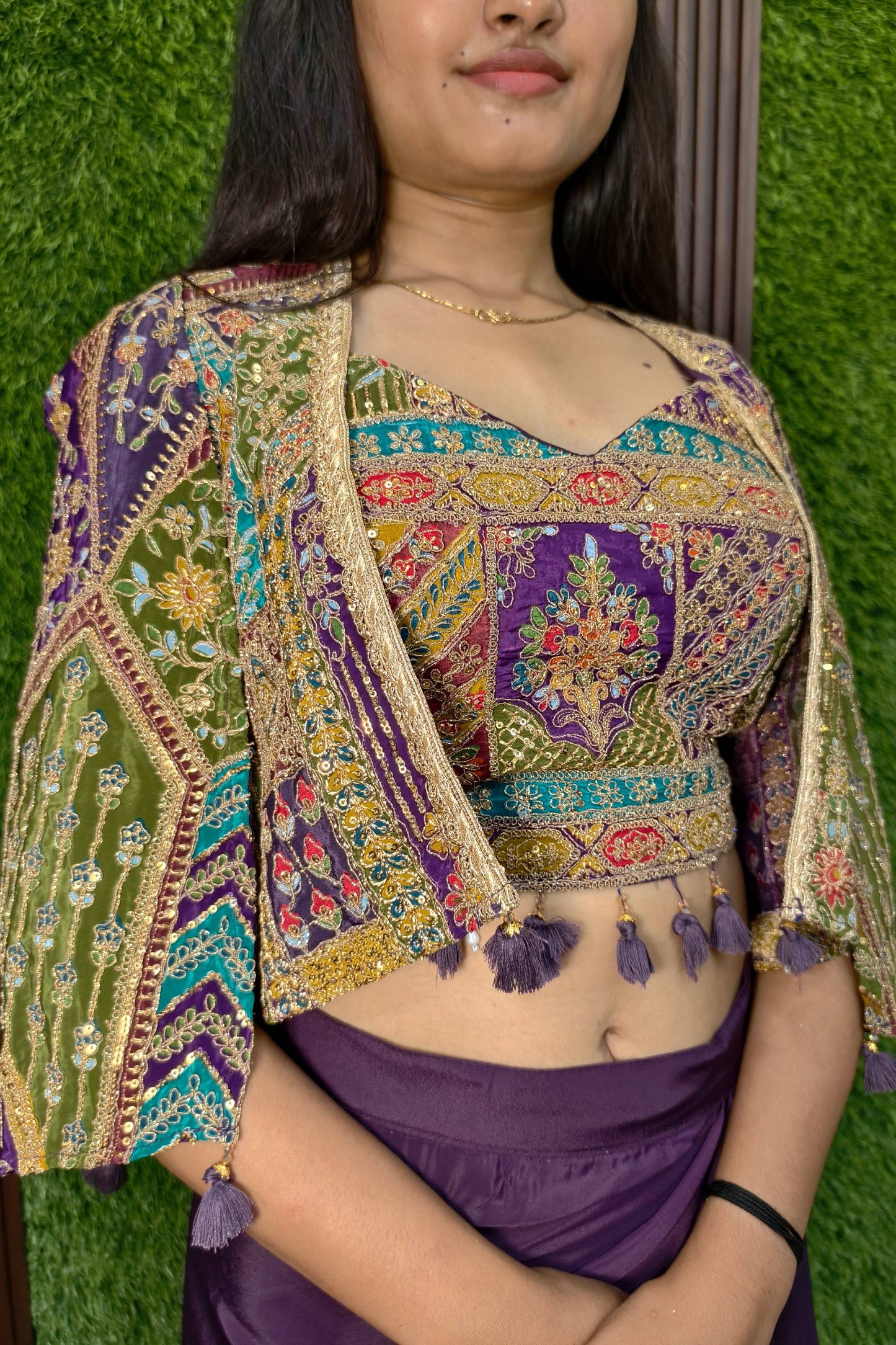 Beautiful Indo Western Dress With Embroidered Cape In Wine