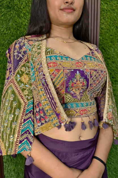 Beautiful Indo Western Dress With Embroidered Cape In Wine