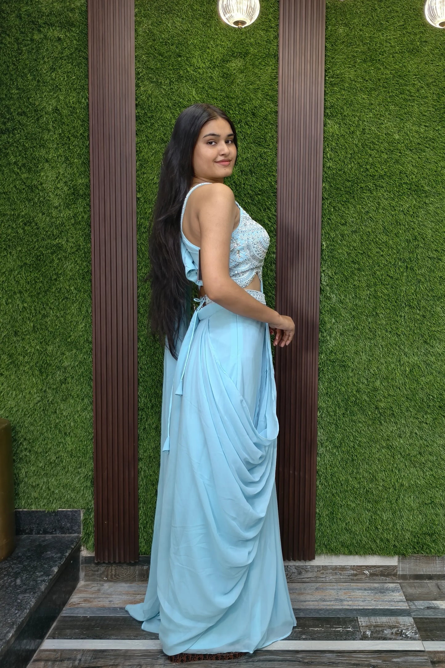 Ready To Wear Drape Dress  With Hand Embellished Blouse