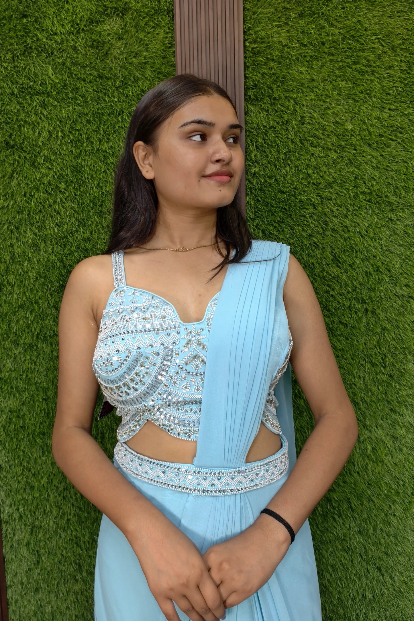 Ready To Wear Drape Dress  With Hand Embellished Blouse
