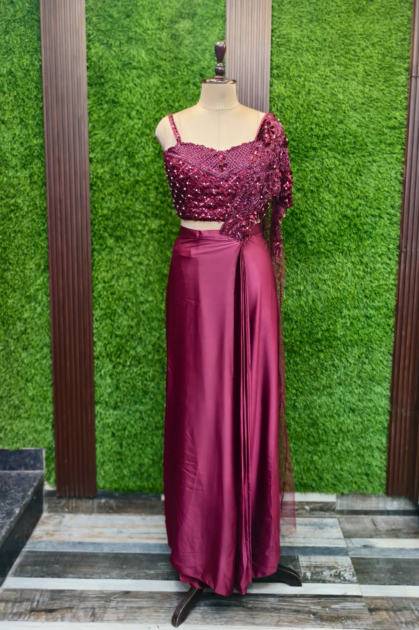 Designer Drape Dress With Hand Embellished Blouse
