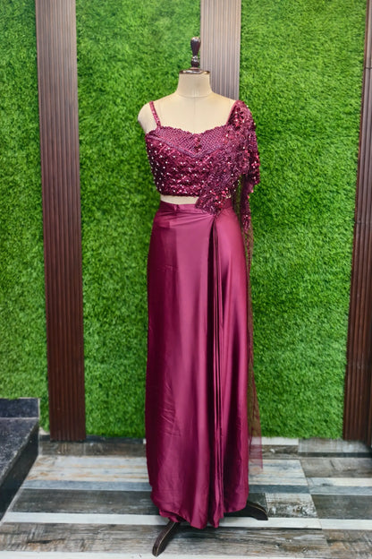 Designer Drape Dress With Hand Embellished Blouse