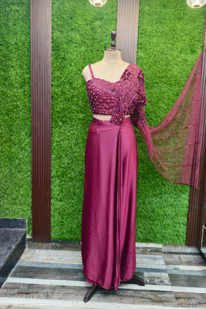 Designer Drape Dress With Hand Embellished Blouse