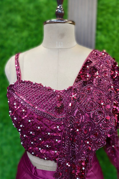 Designer Drape Dress With Hand Embellished Blouse