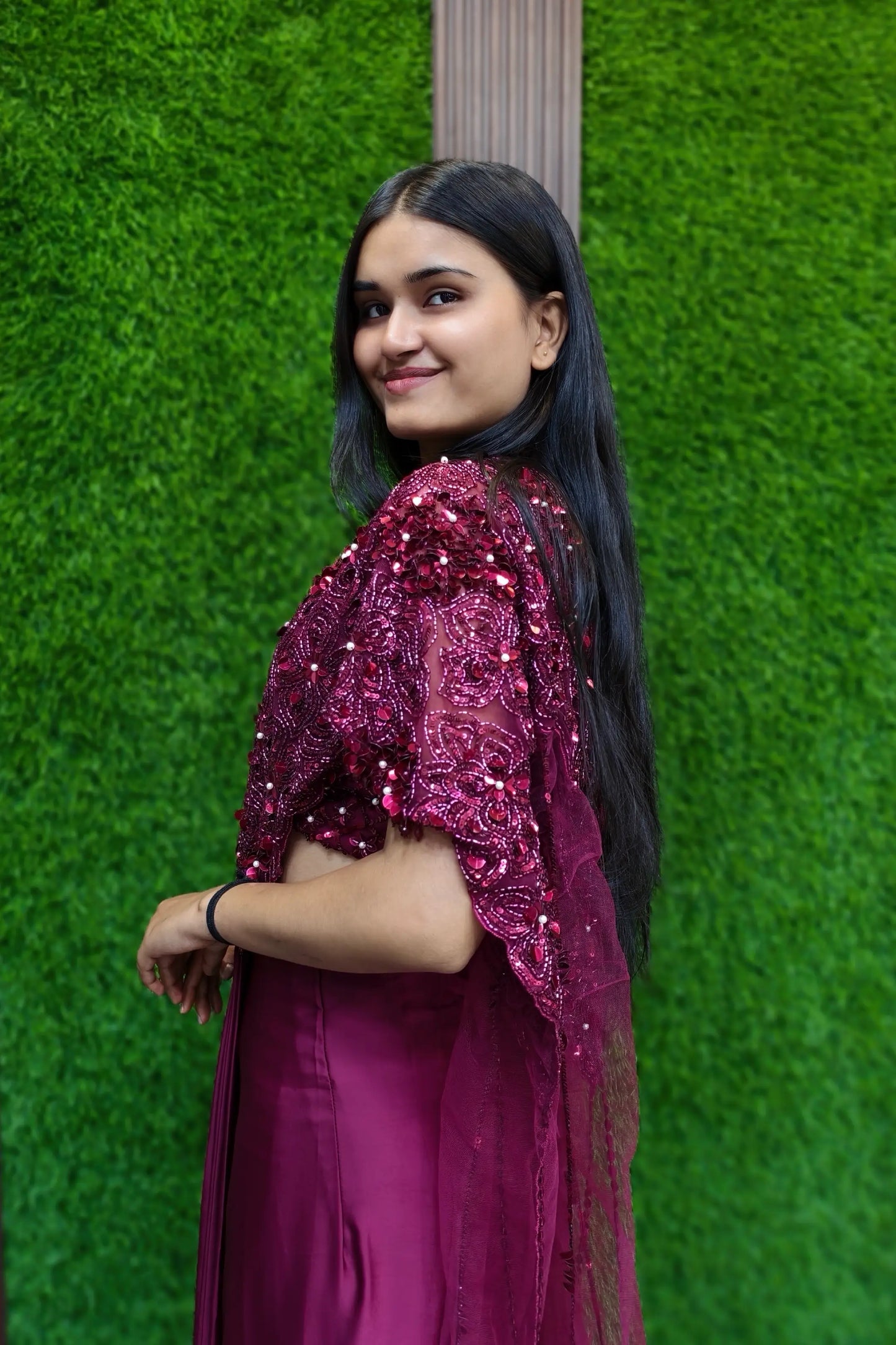 Designer Drape Dress With Hand Embellished Blouse