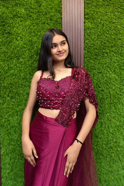 Designer Drape Dress With Hand Embellished Blouse